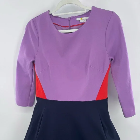 Boden Fit & Flare Midi Dress Purple Navy Blue Color block Ponte Knit Size‎ 6L - Picture 3 of 11